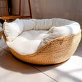 Handwoven Pet Basket Bed with Cushion