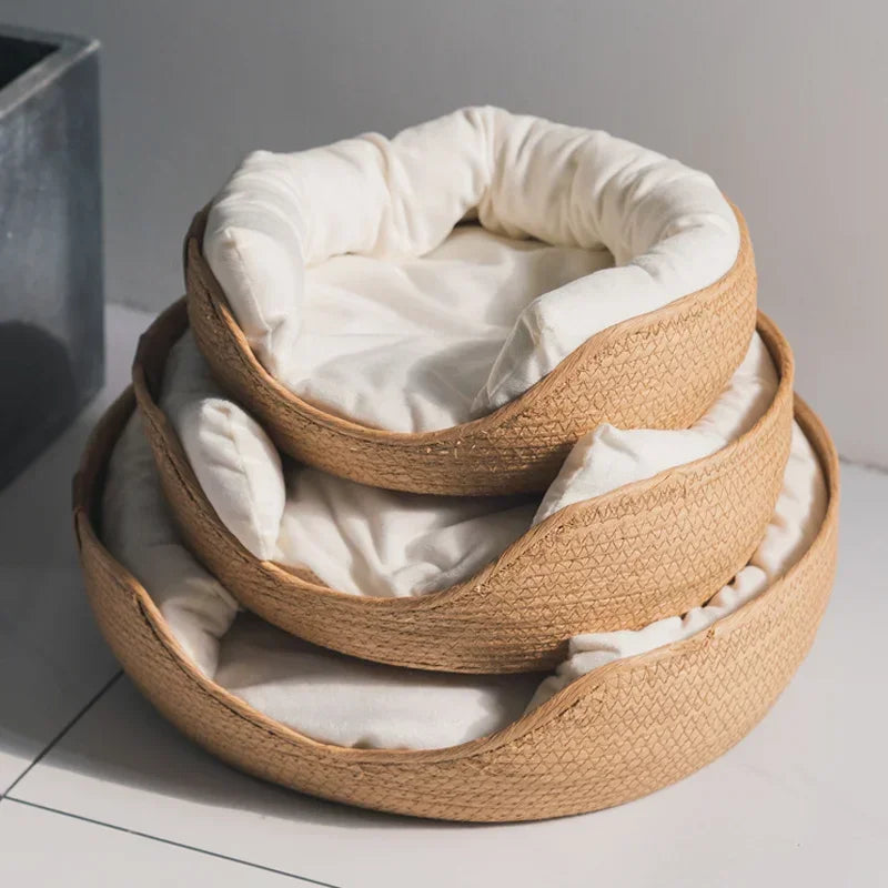 Handwoven Pet Basket Bed with Cushion