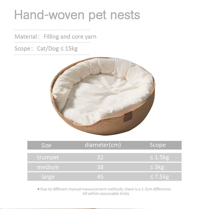 Handwoven Pet Basket Bed with Cushion